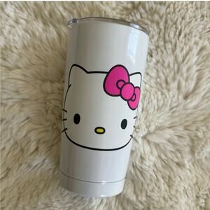 New Sanrio Hello Kitty White Metal Tumbler Hot / Cold Pink Bow Face 20 oz